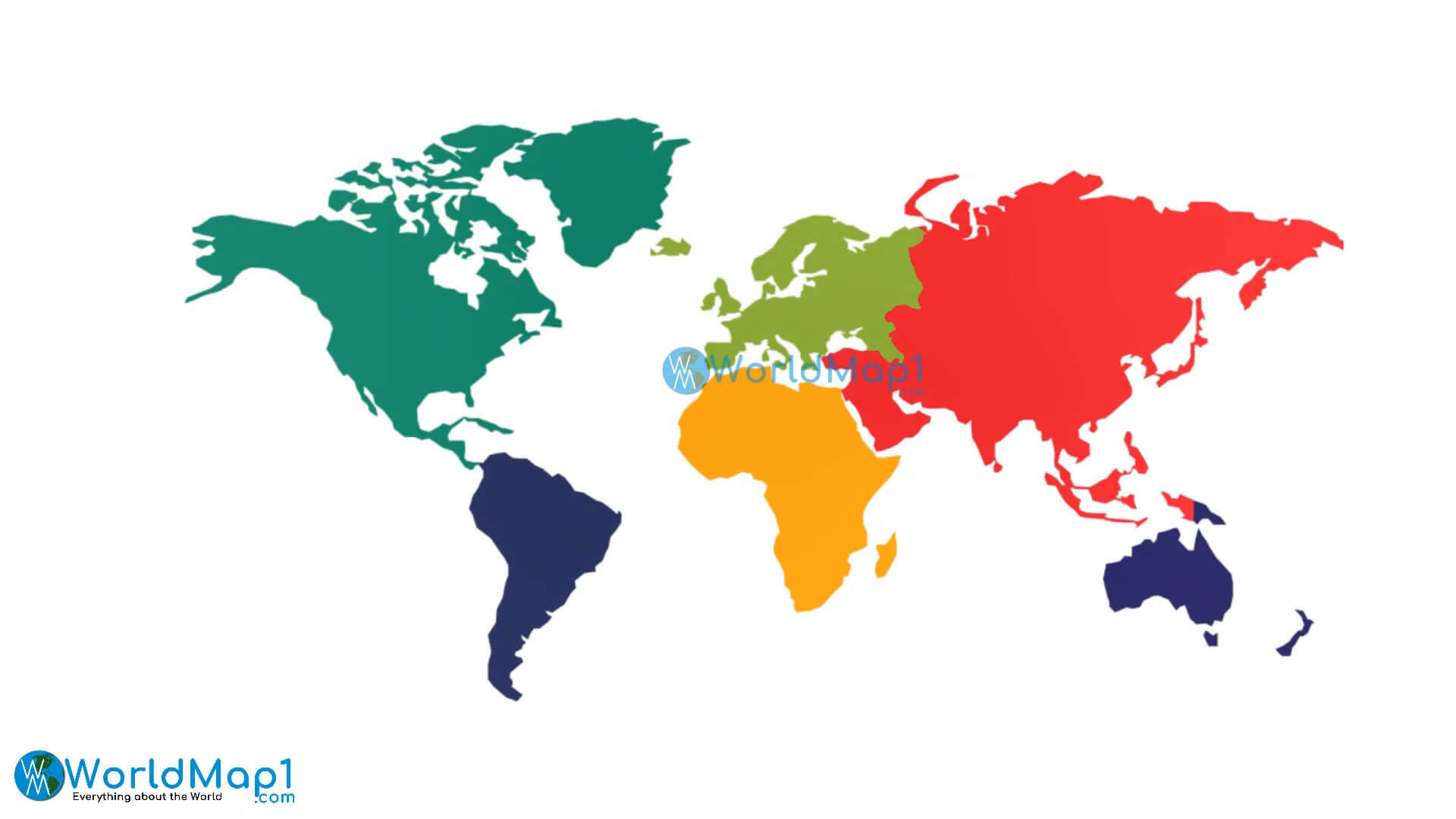 World Colored Continents Map
